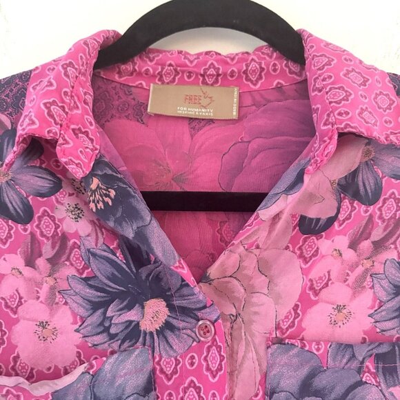 Anthropologie Free For Humanity sz M Mixed Print Floral Cottage Button Roll Tab - Picture 6 of 16
